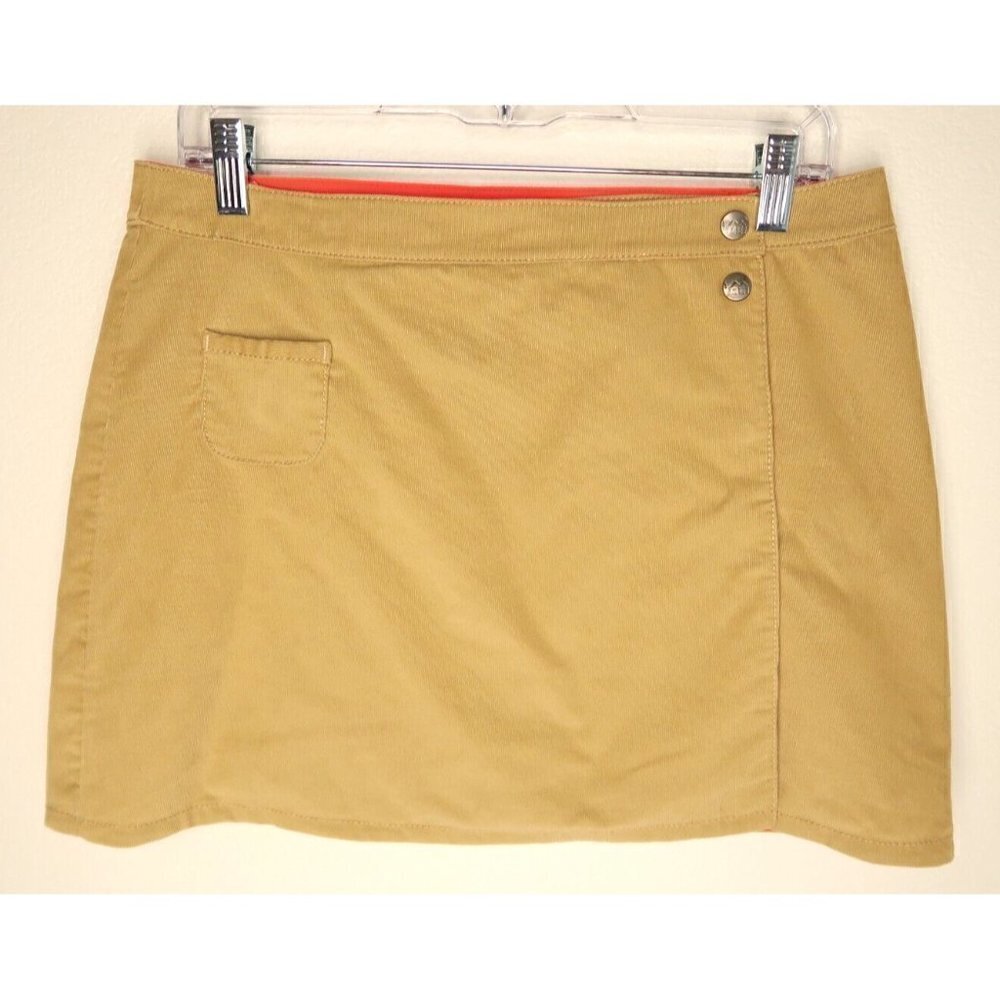 REI Corduroy Mini Skirt Wrap Khaki Lined Snap Button Stretch Girl's XL 18 W 32